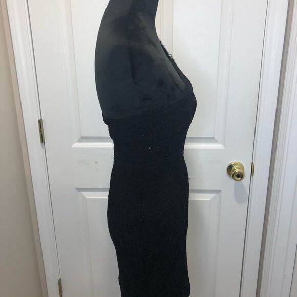 City Studio shimmering lace black dress with pearl and rhinestone strap, size 3 - Picture 8 of 11